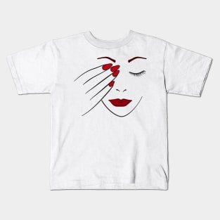 Womans Face Makeup And Painted Nails Kids T-Shirt